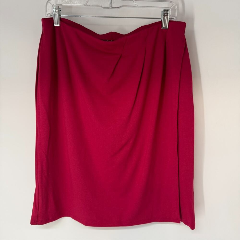 NWT J.Jill Pencil Skirt Womens PS Red Claret Faux Wrap Pleated Stretch Business